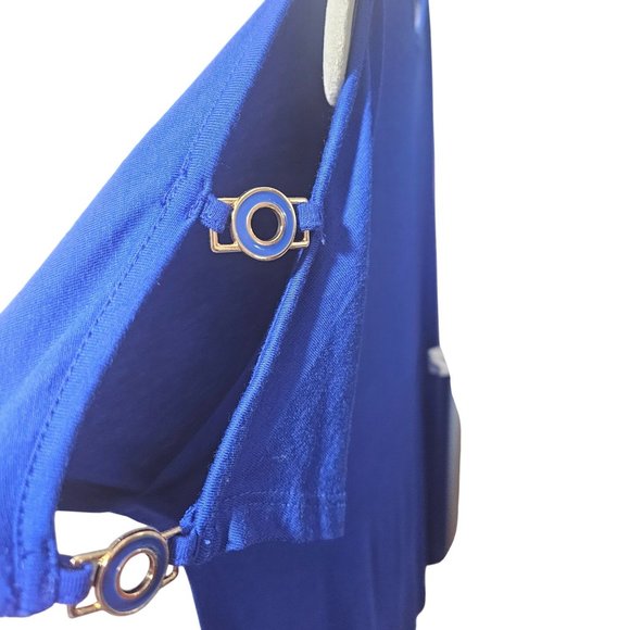 Cable & Gauge Womens Royal Blue Cold Shoulder Top With Gold Accents XS New With - Picture 2 of 6
